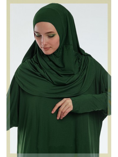 Pamuklu Kumaş Tek Parça Namaz Elbisesi - Yeşil