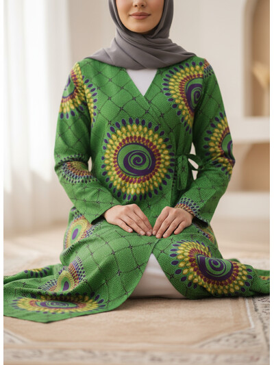 Yeşil Yuvarlak Puanlı Namaz Elbisesi